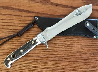 Pre 1964 Puma 6377 White Hunter Knife Stag Handles Sheath Pristine