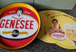 Vintage Genesee Beer Tray: Ask For Jenny 12 " Metal With Five/5 Paper Liners