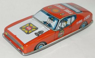 Vintage 1960s Tin Friction Litho Fire Chief Car Bright Red Made In Japan