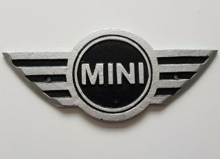 Black Silver Mini Cooper Cast Iron Plaque Wall Sign 26 X 11 Cm Car Automobile