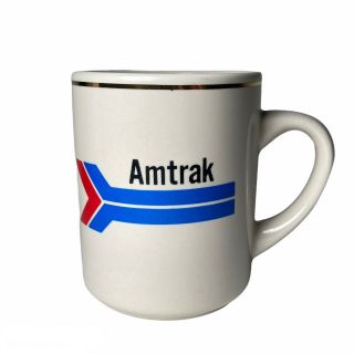 Vtg Amtrak Coffee Mug Gold Rim Railroad Trains Travel Logo Collectible