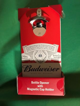 Budweiser Bottle Opener With Magnetic Cap Catcher Red