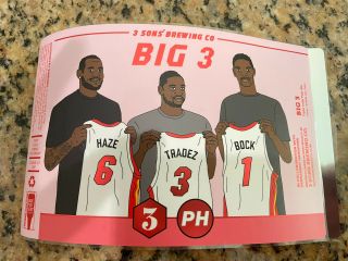 Rare 3 Sons Brewing • Lebron James/wade/bosh • Big 3 Beer Can Label Heat Lakers
