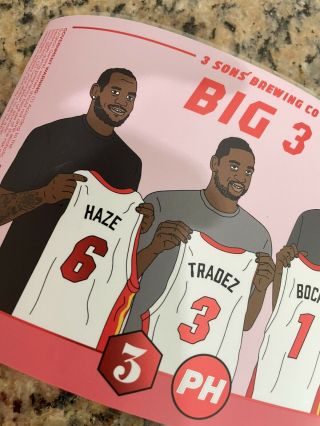 RARE 3 Sons Brewing • LeBron James/Wade/Bosh • Big 3 Beer Can Label Heat Lakers 3