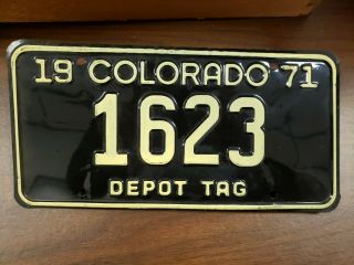 1971 Colorado Dealer License Plate Depot Tag Black 1623