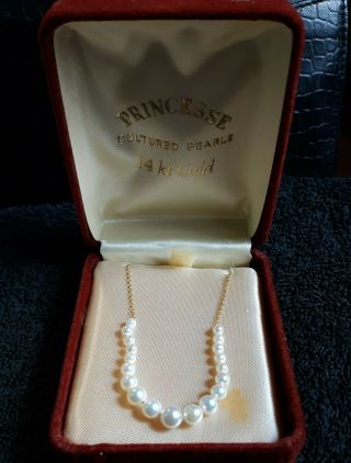 Vintage 14kt Gold Princesse Necklace With Cultured Pearls