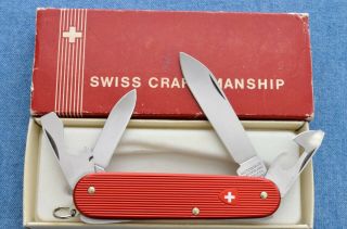 C1970s Rare 84mm Victorinox Red Ribbed Alox Cadet Swiss Army Knife -