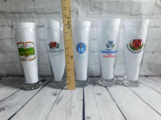 Set of 5 Beer Co.  Drinking Glasses.  5L Weizen Hofbrau Plochinger Unterbaarer etc 2
