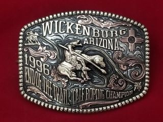 1996 Rodeo Trophy Belt Buckle Wickenburg Arizona Champion Vintage 279