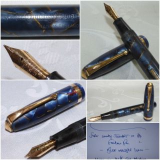 Vintage Conway Stewart No 84 Fountain Pen Blue Pearl Gold Veined C1955 Serviced