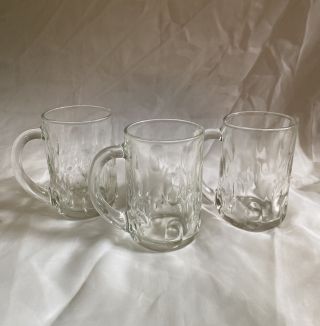 Vintage Thumbprint Beer Stein Mug With Handle Clear Glass 12oz Set Of 3 Heavy