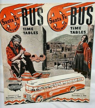 1941 Santa Fe Trailways Bus Time Tables