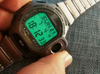 vintage casio bp - 1b blood pressure monitor lcd alarm watch rare japan 2197 2