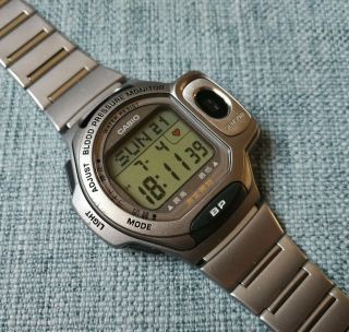 vintage casio bp - 1b blood pressure monitor lcd alarm watch rare japan 2197 3