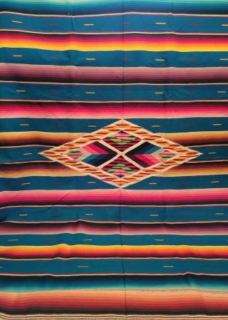Vintage Mexican Saltillo Serape Blanket Fine Wool & Silk Weaving