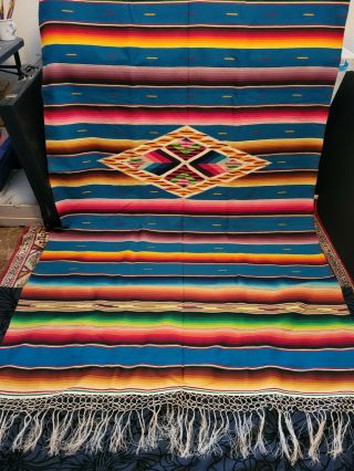 Vintage Mexican Saltillo Serape Blanket Fine Wool & Silk Weaving 2