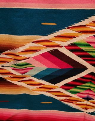 Vintage Mexican Saltillo Serape Blanket Fine Wool & Silk Weaving 3
