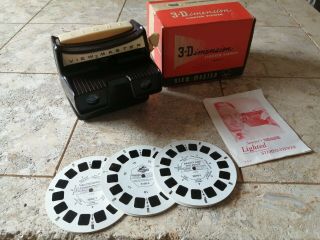 Boxed Bakelite 3d Lighted Viewer View Master Model F - With 9 Picture Discs.