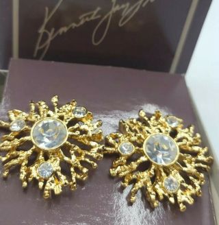 Vintage Avon Kenneth Jay Lane Gold Tone Rhinestone Starburst Clip Earrings