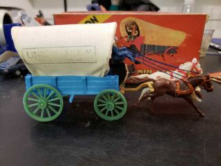 Carriage Bogie Oklahoma With Horses Made In Argentina 60`s Vintage Plastic Toy