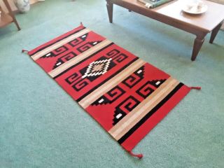 Zapotec Indian Rug,  Hand Dyed,  Spun And Loomed Wool,  Oaxaca,  Mexico,  32 " By 65 "