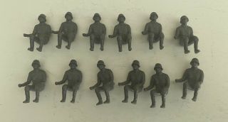 12 Vintage Marx Battleground Or Desert Fox Dark Gray Seated German Soldiers