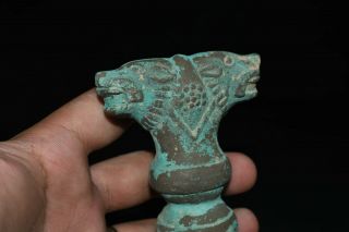 Ancient Bactrian Bronze Dagger with 2 Lion Heads on the Handle & with Engravings 6