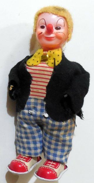 Vintage Wind Up Tin Toy Clown Made In Japan 1960s