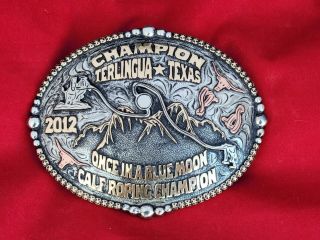 Rodeo Trophy Buckle☆2012☆terlingua Texas Calf Roping Champion Vintage 494