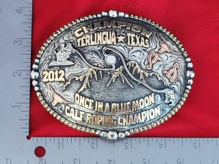 RODEO TROPHY BUCKLE☆2012☆TERLINGUA TEXAS CALF ROPING CHAMPION VINTAGE 494 2