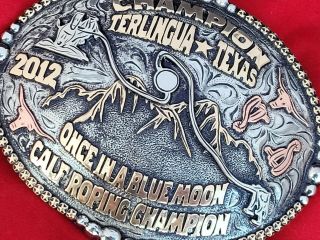 RODEO TROPHY BUCKLE☆2012☆TERLINGUA TEXAS CALF ROPING CHAMPION VINTAGE 494 3