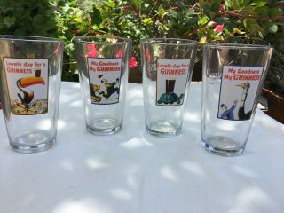 Set Of 4 Guinness Pint Beer Glasses (toucan,  Lion,  Ostrich,  Tortise)