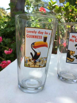 Set of 4 Guinness Pint Beer Glasses (toucan,  lion,  ostrich,  tortise) 2