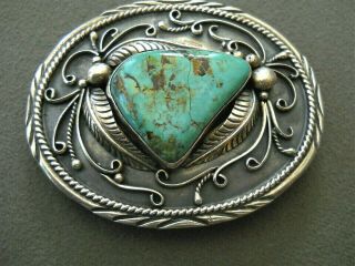 Southwestern Native American Indian Turquoise Sterling Silver Belt Buckle Pm 70g