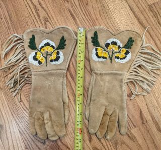 Native American Plateau Beaded Gauntlet Gloves Circa 1930 - 40 
