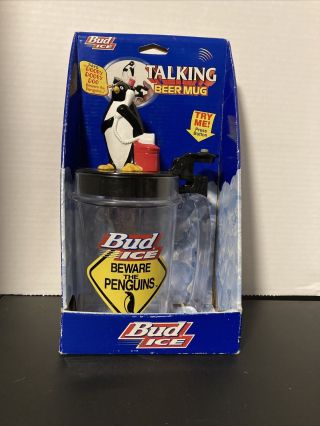 Anheuser - Busch Bud Ice Beware The Penguins Talking Beer Mug 1997