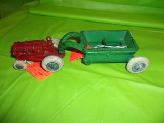 Circa 1930 ' s ARCADE CAST IRON ALLIS CHALMERS TRACTOR&TRAILOR WITH WHITE TIRES 2 3