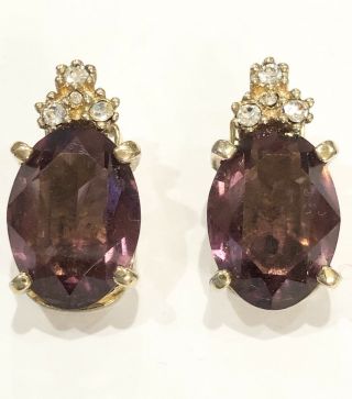 Vintage Couture Christian Dior Purple Amethyst Rhinestone Clip On Earrings