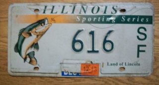 Single Illinois License Plate - 616sf - Sporting Series - Fish Land Of Lincoln