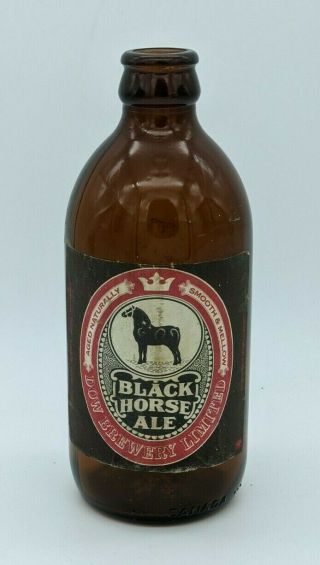 Vintage Black Horse Ale Stubby Beer Bottle Dow Brewery W/ Label Newfoundland