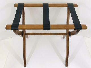Vintage Scheibe Usa Wooden Luggage Suitcase Stand Rack Guest Room Black Straps