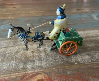 Vintage Russian 1950’s Tin Litho Wind Up Clown In Horse Cart Circus Toy 3