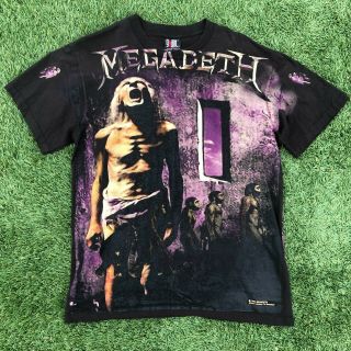 Vtg 90s Giant Tee Jays Megadeath 1992 All Over Print Band Music Reprint T Shirt