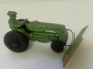 1938 Arcade Toys Midget Cast Iron Toy Oliver Farm Tractor W Driver & Plow 2.  75in
