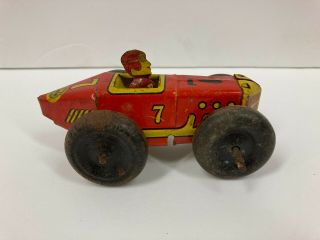 Vintage Marx Tin Litho 7 Red Race Car Wind Up Toy With Driver