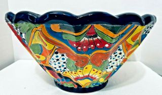 Talavera Ceramic Planter Pot Mexican Pottery Scalloped Wavy Flower Pot Bowl