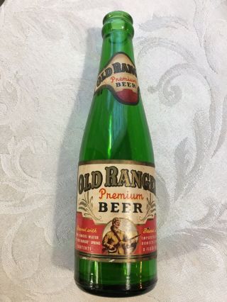 Vintage Old Ranger Green Beer Bottle W/label From Hornell Brewing Co.  Ny 8oz