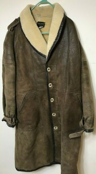 Mens Vintage Avirex The Cockpit Brown Shearling Sheepskin Leather Jacket Size 42