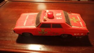 Vintage Tin Fire Chief Car No.  8 Made In Japan Battery Operated 11 " Long