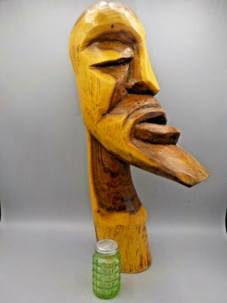 Primitive Natural Wood African Carving Head Bust 17.  5 " Striking Sculpture